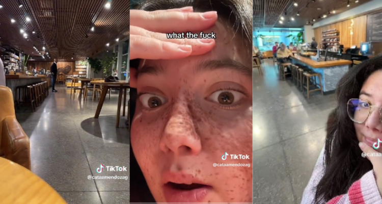 Joven en lujosa cafetería