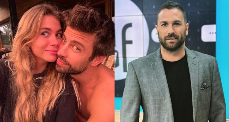 Gerard Piqué y Clara Chía posan abrazados. A su lado, el paparazzi demandado.