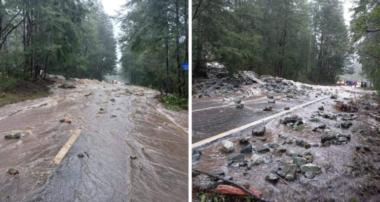 Video capta desborde de río en ruta de Puerto Varas: también cayó parte de un cerro y piedras