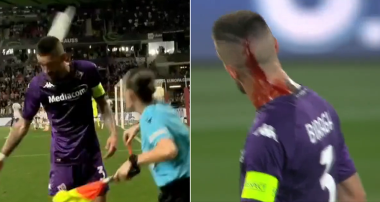Hinchas de West Ham rompen la cabeza del capitán de la Fiorentina.