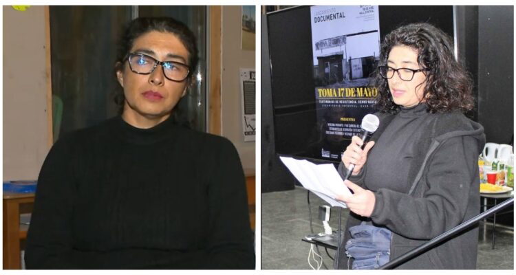 Gloria Soto en el reportaje, y una fotografía en la que participa de una charla bajo el “alias” de Gloria Bascuñán.