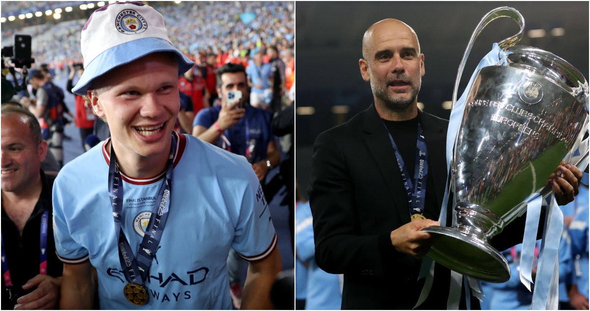 Erling Haaland y Pep Guardiola