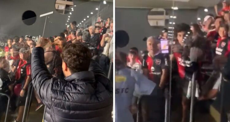 Hinchas de Santos y Newell’s se provocaron en duelo de Copa Sudamericana.