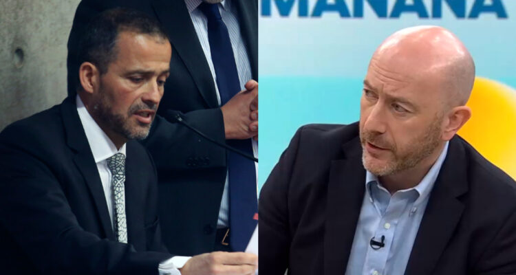 El periodista Iván Núñez en el juicio de Rafael Garay. A su lado, Garay en una entrevista a CHV.