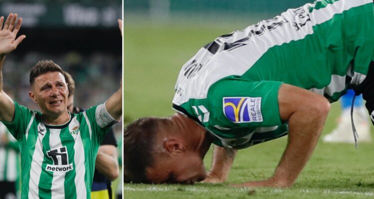 Besando el césped y bajo una ovación: el emotivo adiós de Joaquín, leyenda del Betis de Pellegrini