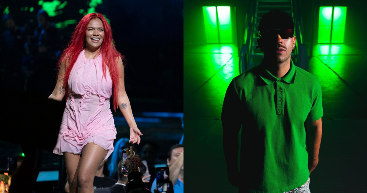 Karol G (izquierda) y Feid o Ferxxo (derecha), en referencia a que ambos cantantes confirmaron su relación