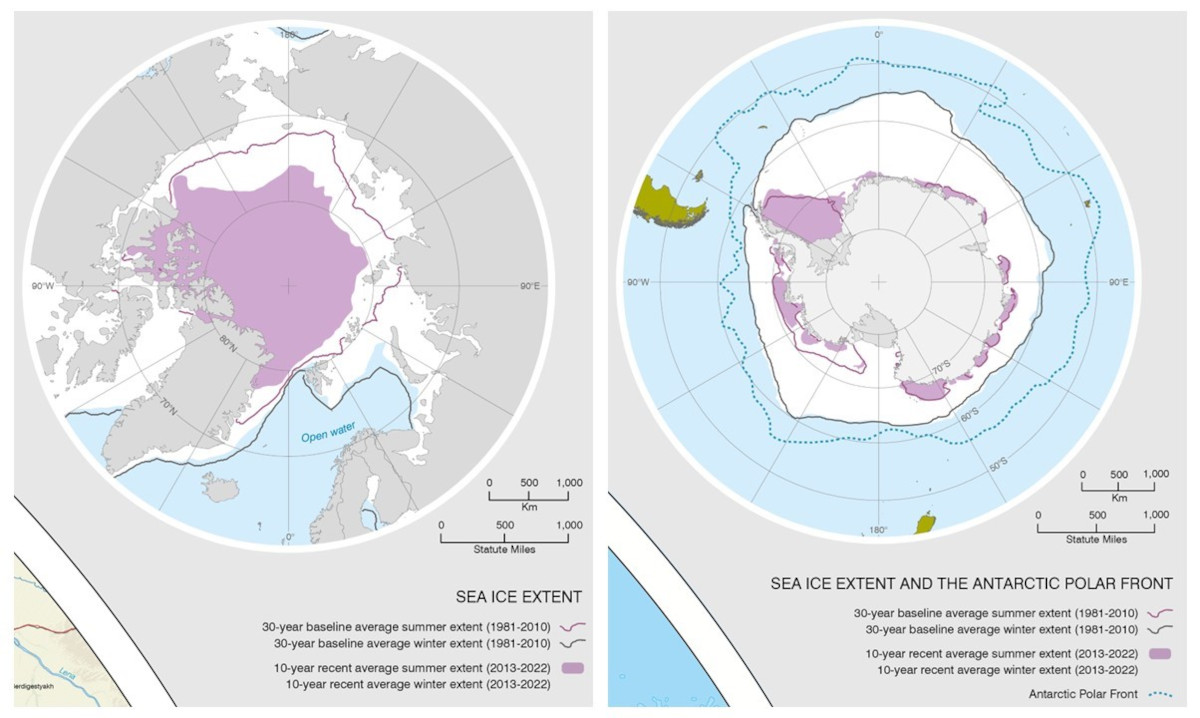 Los mapas de la Antártica y el Ártico.