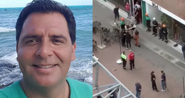 Germán Cipulli, médico argentino fallecido en Argentina mientras trataba de salvar a vecina de un ascensor atascado (izquierda) y fotografía áerea fuera del edificio en cuestión (derecha)