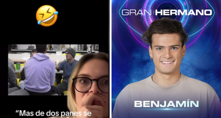 Captura de tiktoker riendose de lapsus (izquierda) de Benjamín Lagos de Gran Hermano (derecha)