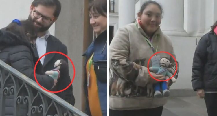 Gabriel Boric regala “muñeco presidencial” a niña que le dio un presente en visita a La Moneda