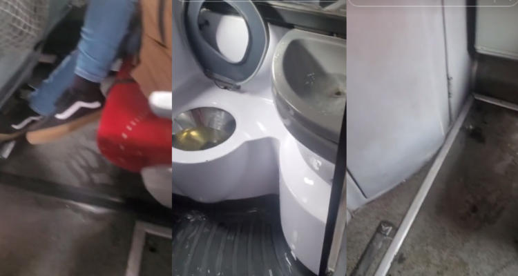Capturas de video cargado a TikTok donde baño de bus a Pichilemu se rebalsa