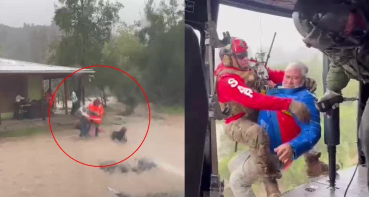 Rescate de personas en helicópteros de la FACH.
