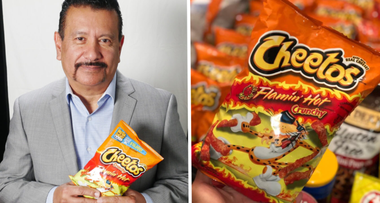 Richard Montañéz (izquierda) y un paquete de Cheetos Flamin Hot (derecha)