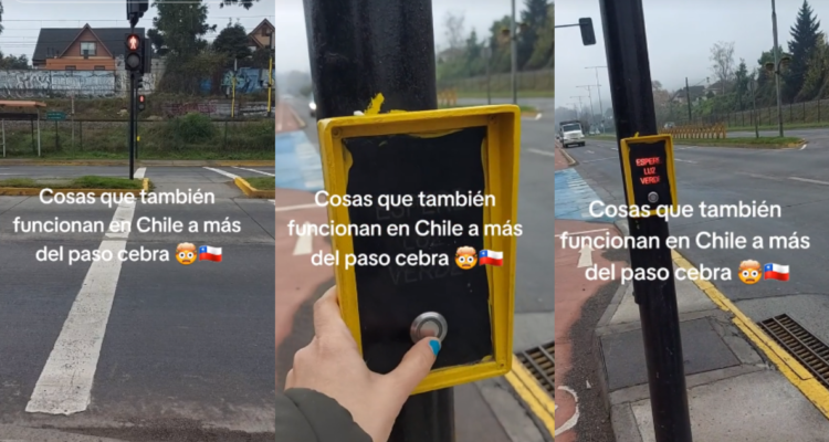 Tiktoker mostrando semáforo cuyo botón sí funciona