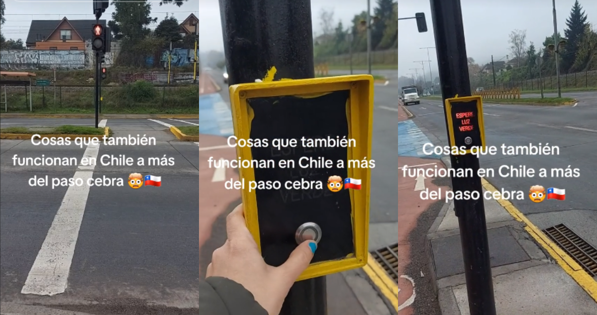 Tiktoker mostrando semáforo cuyo botón sí funciona