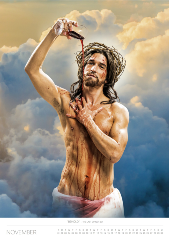 El mes de noviembre del calendario Sexy Jesus, hace énfasis a su última cena y a la traición de uno de sus discípulos