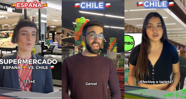 Capturas de video de Tiktoker español comparando proceso de pago en Chile y España