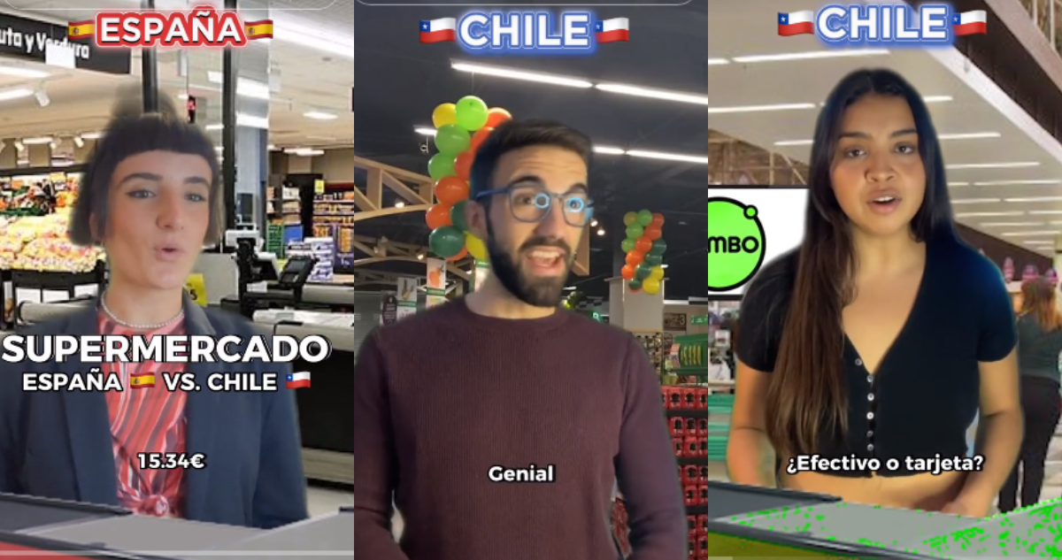 Capturas de video de Tiktoker español comparando proceso de pago en Chile y España