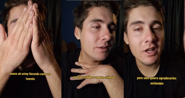 Tiktoker uruguayo llorando y agradeciendo a chilenos por cumplir su “sueño de niño”