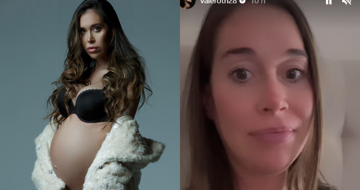 Valentina Roth posando mientras muestra su vientre de embarazo.