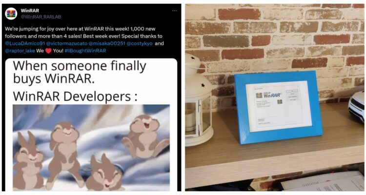 WinRAR celebrando que los usuarios estén al fin pagando su licencia.