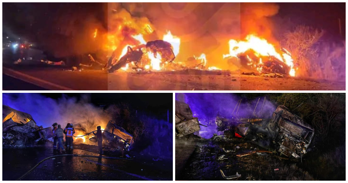 Camiones terminan incendiados tras colisión frontal en la Ruta L-30M en San Javier