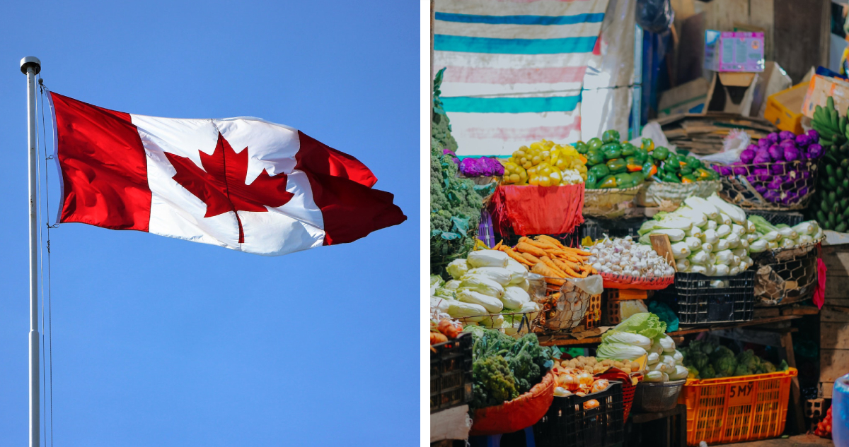 Bandera de Canadá y una feria de alimentos
