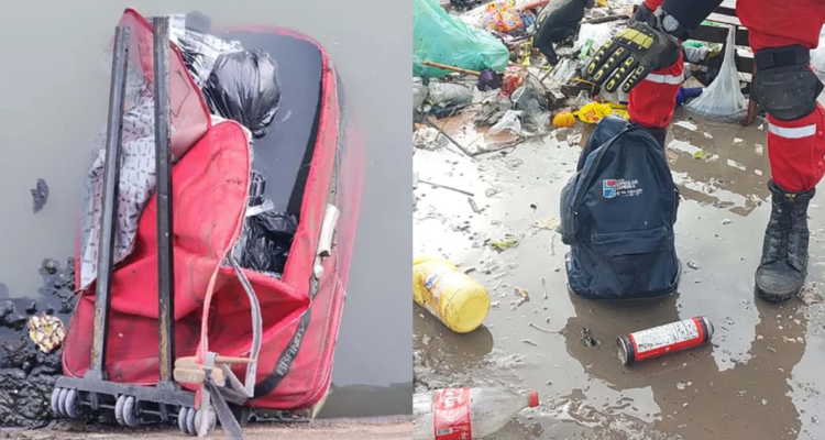 Maleta roja (izquierda) y mochila negra (derecha) donde se encontraron los restos del empresario argentino
