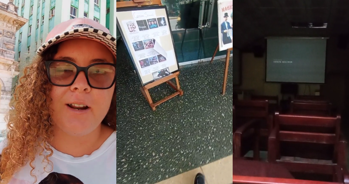 Capturas de TikTok de tiktoker cubana donde muestra cómo son los cines en Cuba