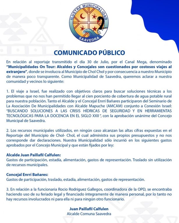 Comunicado municipalidad de Saavedra