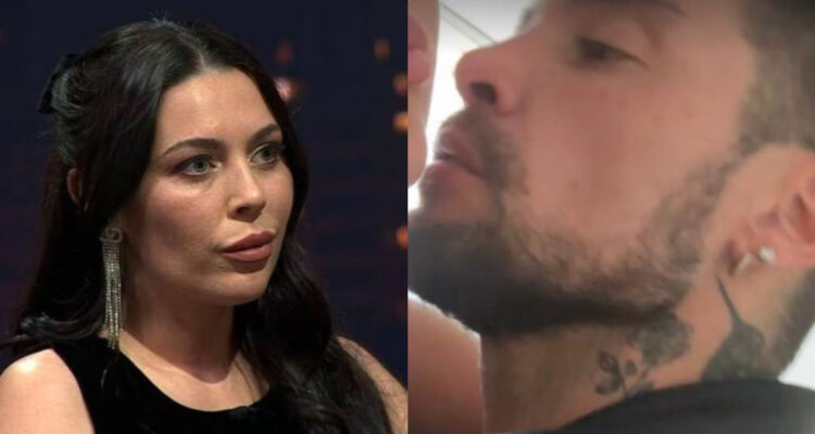 Daniela Aránguiz en Podemos Hablar. A su lado, la foto de Aránguiz donde aparece abrazada a Luis Mateucci.