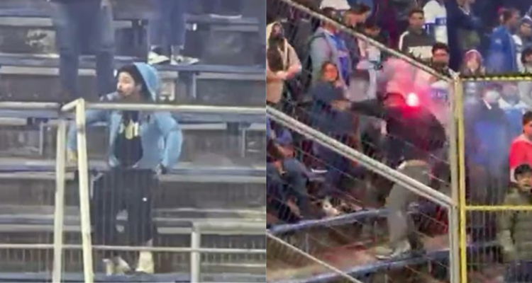 Hinchas de la UC protagonizando incidentes en partido ante Flamengo.