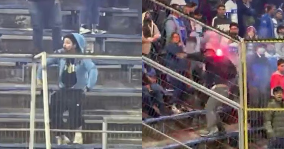 Hinchas de la UC protagonizando incidentes en partido ante Flamengo.