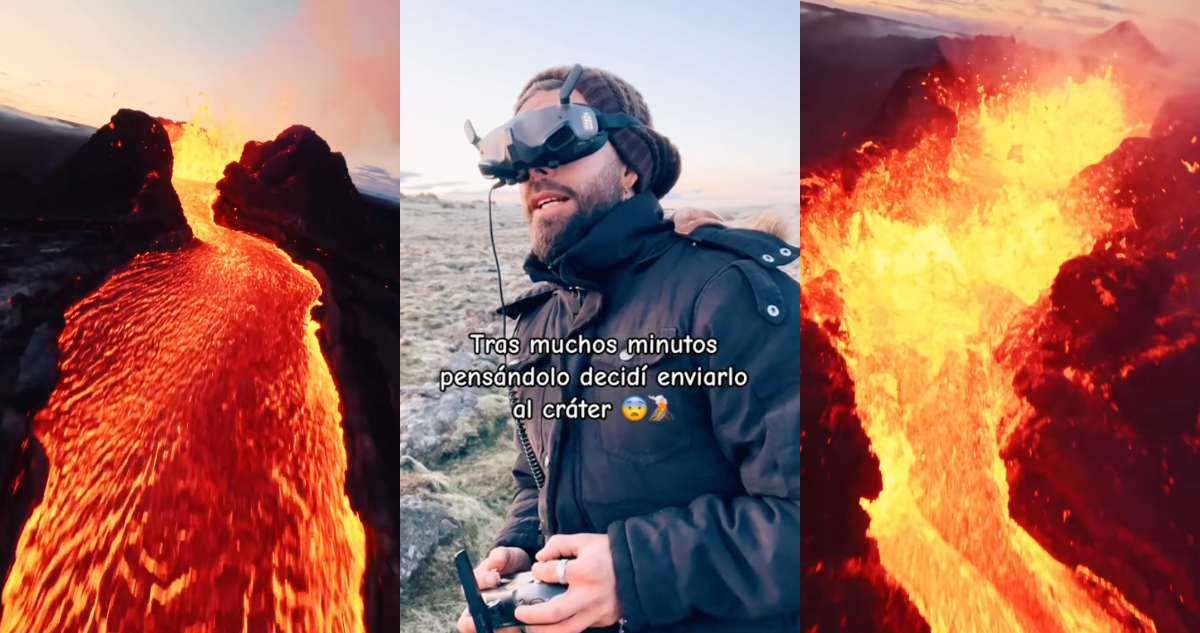 Fotógrafo sobrevoló su dron en un volcán activo y captó impresionante video, su cámara salió intacta