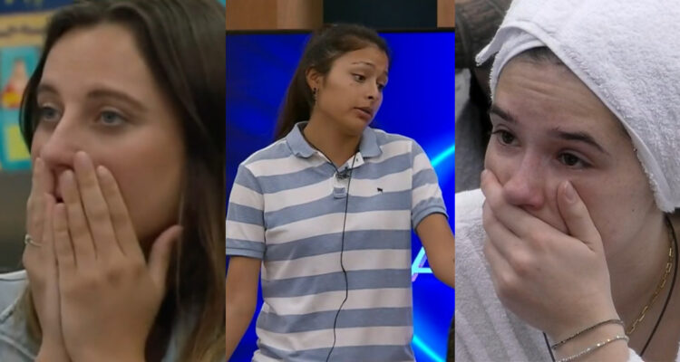 Trinidad, Viviana y Alessia enterándose de la eliminación de Constanza y Fernando “Bambino”.
