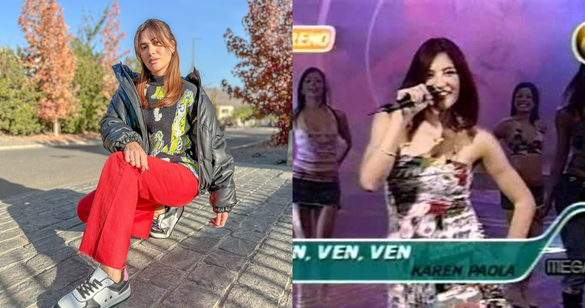 Karen Bejarano (izquierda) y como su nombre artistico Karen Paola en Mekano (derecha)