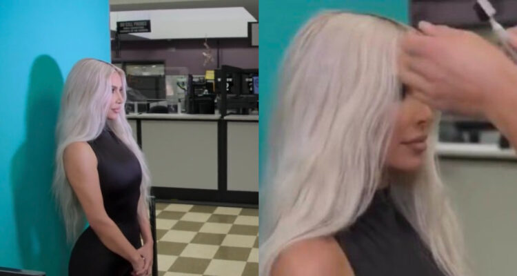 Kim Kardashian junto a su equipo de maquillaje y peinado en su foto de licencia de conducción.