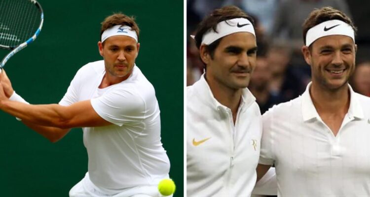 Marcus Willis junto a Roger Federer.