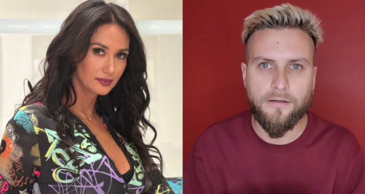 Pamela Díaz posando. A su lado, Jean Philippe Cretton en su video.