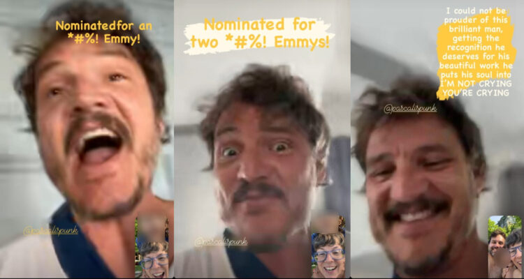 Pedro Pascal en la videollamada que compartió su amiga celebrando sus nominaciones a los Emmy.