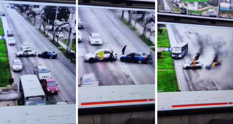 Video registró el momento exacto en que delincuentes quemaron vehículos tras violento robo en Hualpén