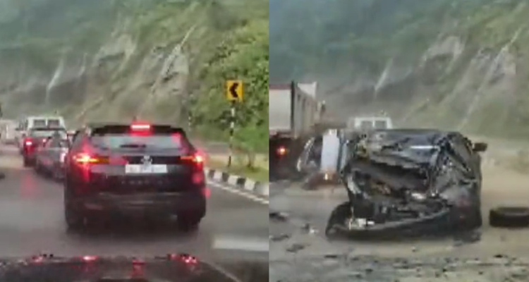 Roca impactando en un auto