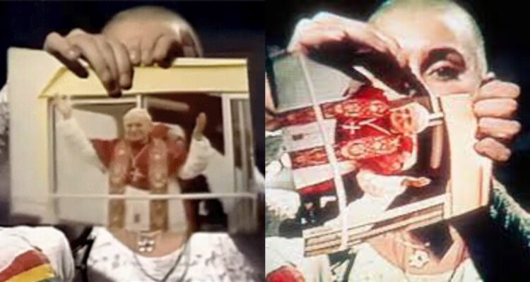 El momento en el que Sinead O’Connor rompe la fotografía del Papa en vivo.