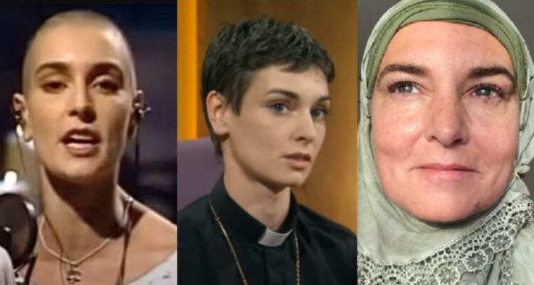 La cantante Sinead O’Connor en diferentes momentos de su carrera. Dos de estas muestra con su vestimenta su religión.