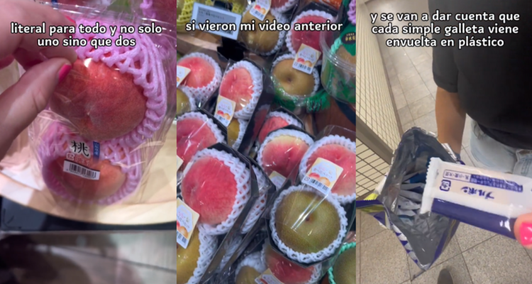 Capturas de video de tiktoker que mostró el uso excesivo de plástico en Japón