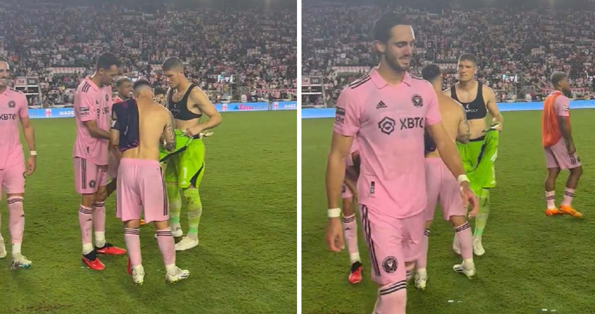 Lionel Messi le firmó camiseta a arquero rival en plena cancha.