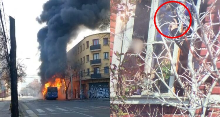 Encapuchados queman bus RED afuera del Liceo Barros Borgoño: sujeto fue visto con un arma