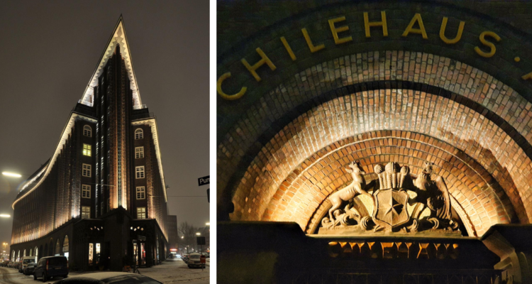 Fotografías del edificio Chilehaus construido en Hamburgo, Alemania