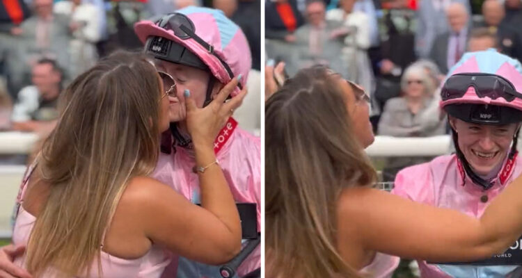 El jinete Sean Kirrane fue besado inesperadamente por dueña de caballo ganador.