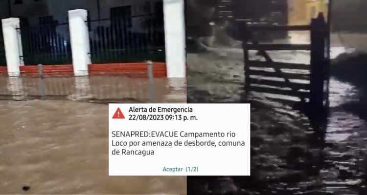 Solicitudes de evacuación en sectores de la región de O’Higgins por desbordes de ríos y esteros